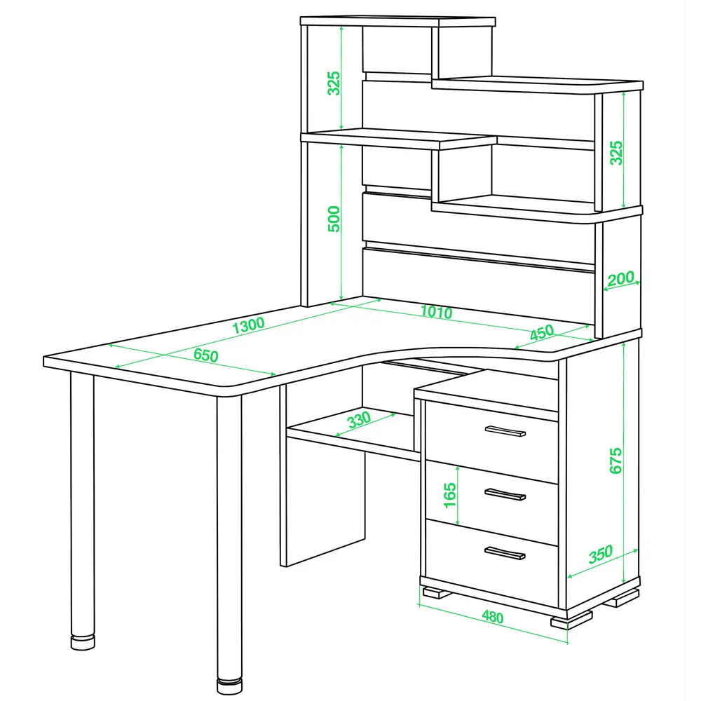 Фото 2 Компьютерный стол Мэрдэс СР-132-130 БЕ-ПРАВ 101x163x130 см ЛДСП цвет белый