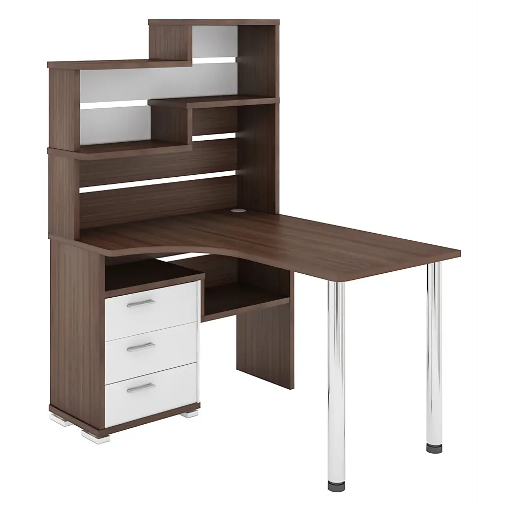 Фото Компьютерный стол Мэрдэс СР-132-130 ШБЕ-Ч-ЛЕВ 101x163x130 см ЛДСП цвет шоколад
