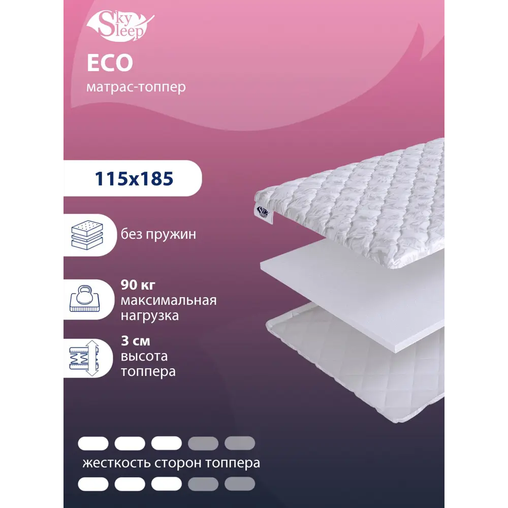 Фото Топпер SkySleep Eco на кушетку 115x185 см, беспружинный, жесткость: средняя, полутораспальный, ортопедический Фото Топпер SkySleep Eco на кушетку 115x185 см, беспружинный, жесткость: средняя, полутораспальный, ортопедический