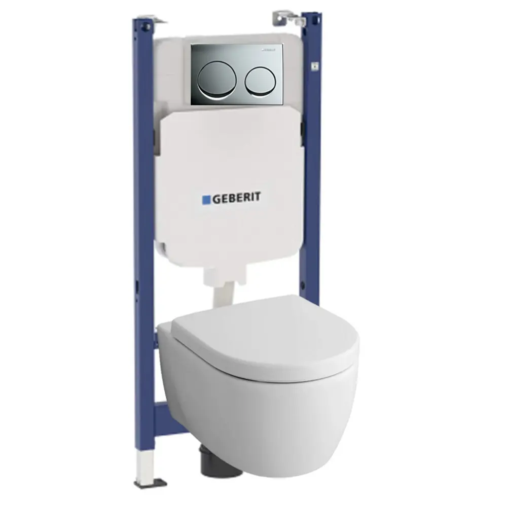 Фото Комплект инсталляция и унитаз подвесной GEBERIT Alpha iCon 500.175.21.I клавиша глянцевый хром Фото Комплект инсталляция и унитаз подвесной GEBERIT Alpha iCon 500.175.21.I клавиша глянцевый хром