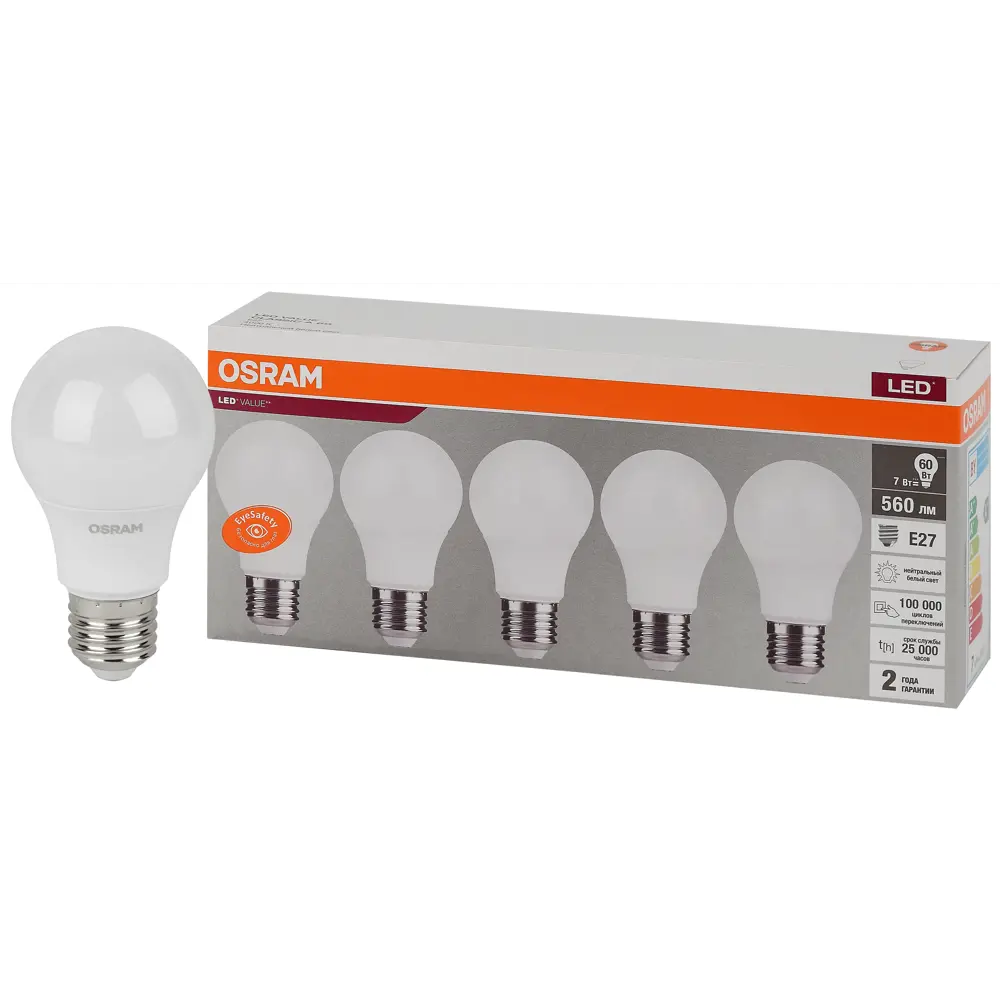 Фото Набор ламп Osram Led Value 4058075577657 E27 7Вт 220-230В нейтральный белый 5 шт Фото Набор ламп Osram Led Value 4058075577657 E27 7Вт 220-230В нейтральный белый 5 шт