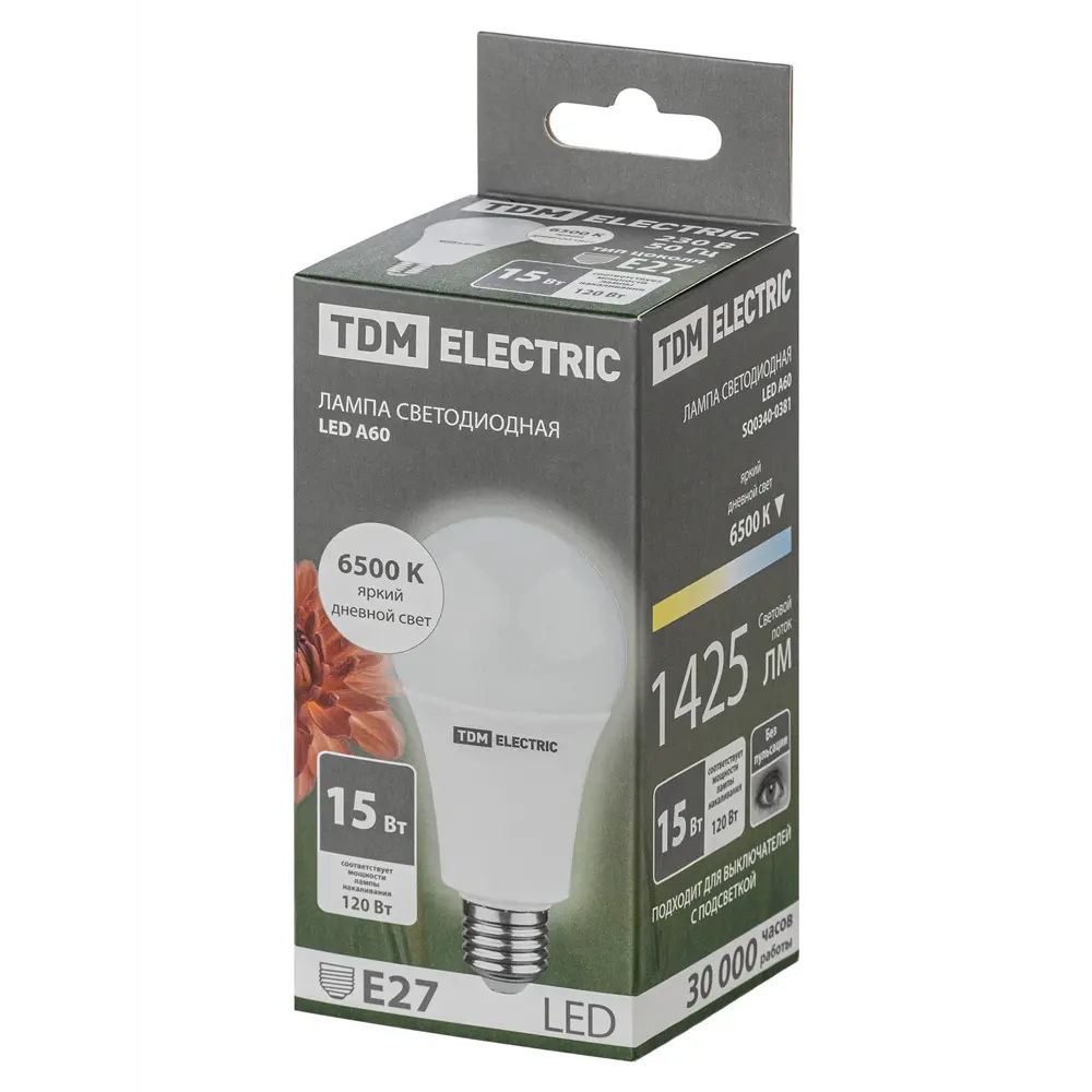 Фото 4 Лампочка светодиодная Tdm Electric Sq0340-0381 E27 15 Вт 6500 К 230 В 1425 Лм Фото 4 Лампочка светодиодная Tdm Electric Sq0340-0381 E27 15 Вт 6500 К 230 В 1425 Лм