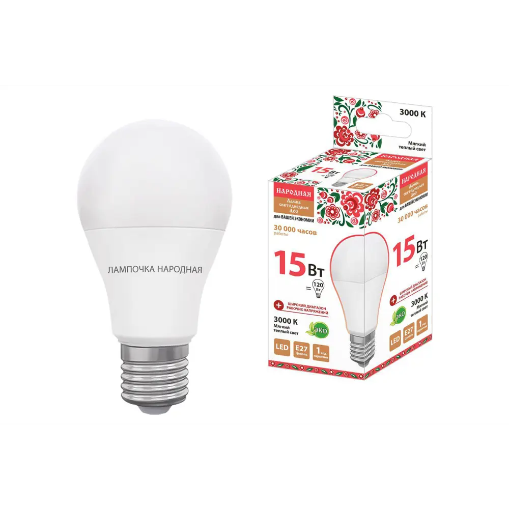 Фото Лампа светодиодная TDM Electric НЛ-LED-A60-15 Вт-230 В-3000 К-Е27 60x112 мм Фото Лампа светодиодная TDM Electric НЛ-LED-A60-15 Вт-230 В-3000 К-Е27 60x112 мм