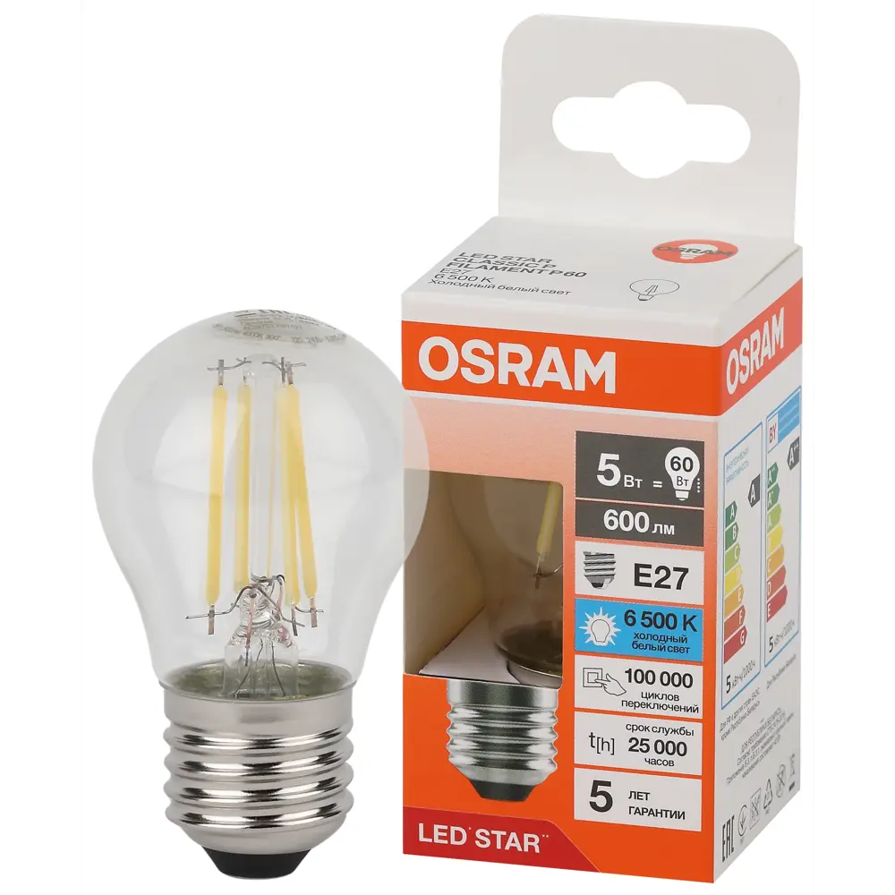 Фото Набор ламп Osram Filament 4058075688322 E27 220-240 В 5 Вт шар малый 600 Лм холодный белый свет 10 шт Фото Набор ламп Osram Filament 4058075688322 E27 220-240 В 5 Вт шар малый 600 Лм холодный белый свет 10 шт