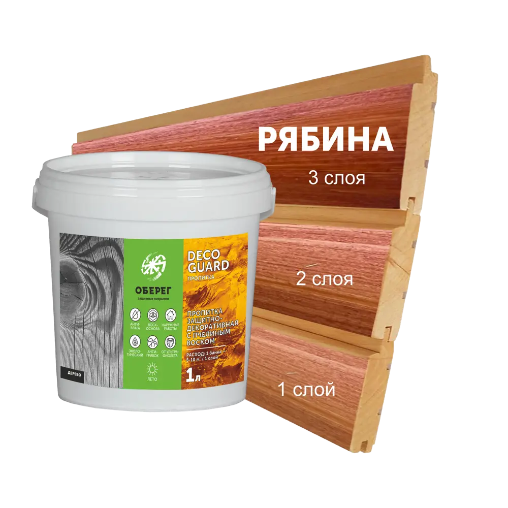 Фото Пропитка для древесины с пчелиным воском Оберег DecoGuard рябина, 1 л
