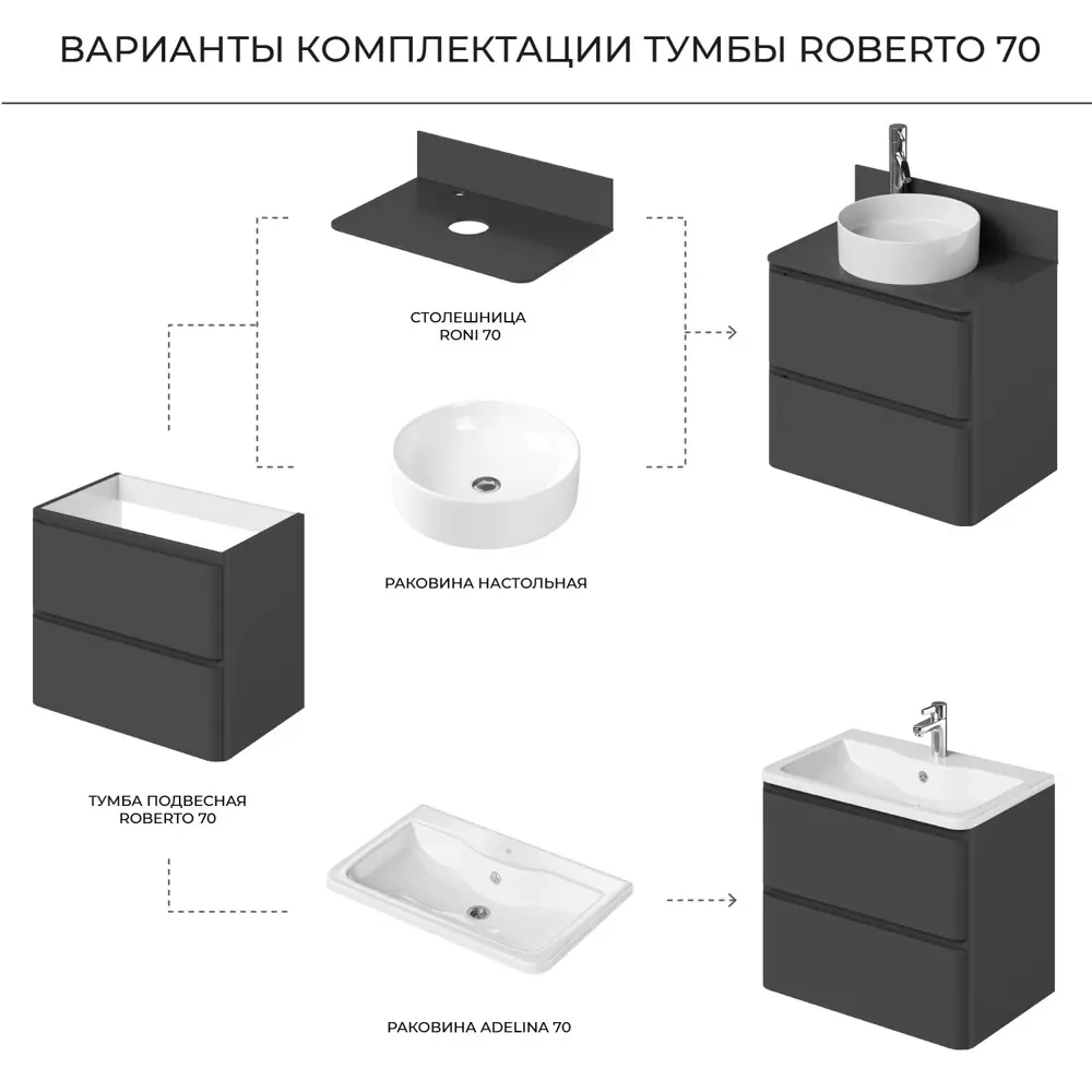 Фото 4 Тумба со столешницей подвесная Итана Roberto 70 700x455x586 Графит Фото 4 Тумба со столешницей подвесная Итана Roberto 70 700x455x586 Графит