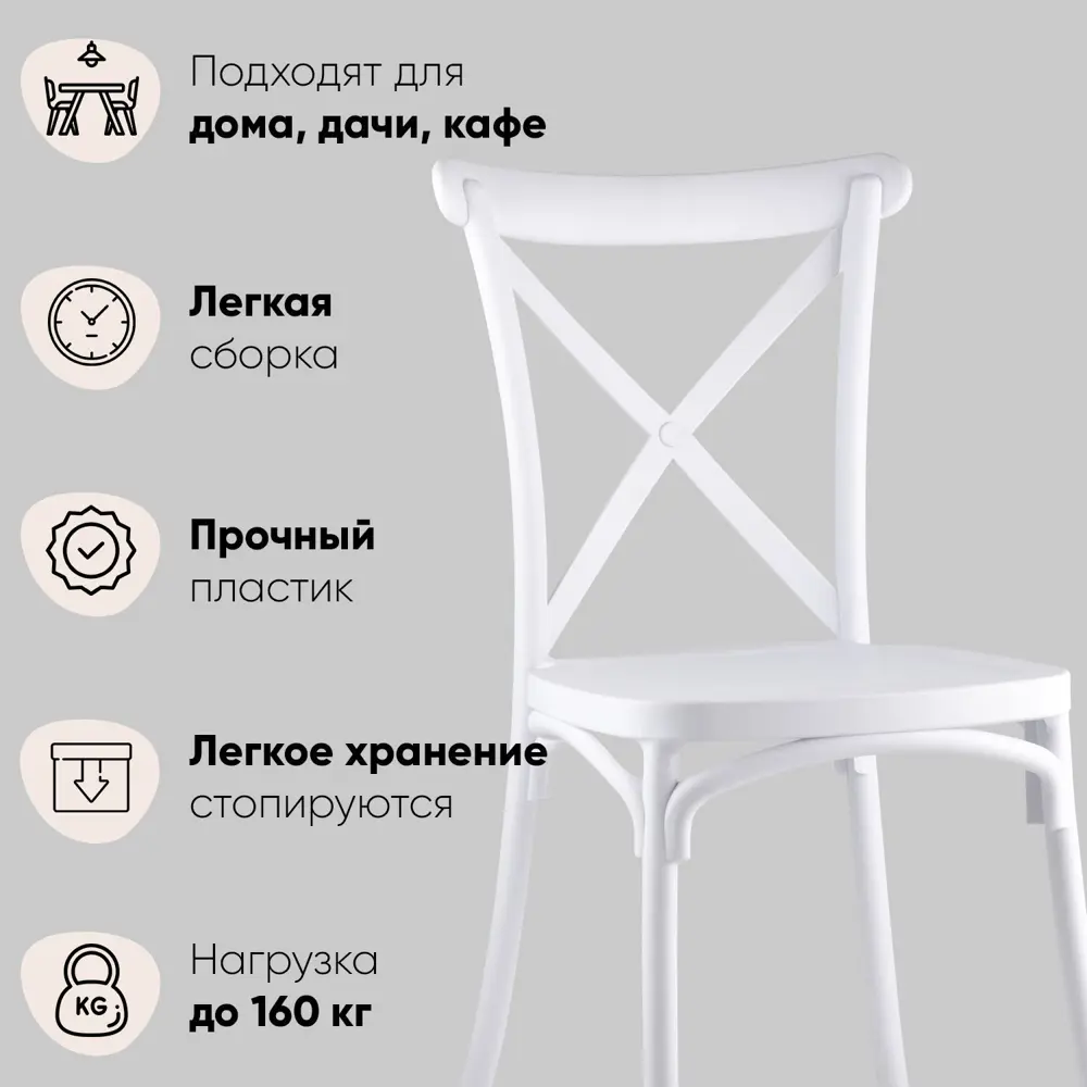 Фото 2 Стул кухонный Стул груп Кроссбэк 89x52x43 см пластик цвет белый Фото 2 Стул кухонный Стул груп Кроссбэк 89x52x43 см пластик цвет белый