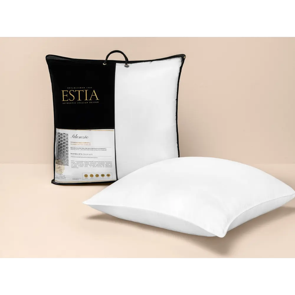Фото 3 Комплект из 2 подушек Estia Силенсио 70x70 см, полиэфирное волокно, лебяжий пух Фото 3 Комплект из 2 подушек Estia Силенсио 70x70 см, полиэфирное волокно, лебяжий пух