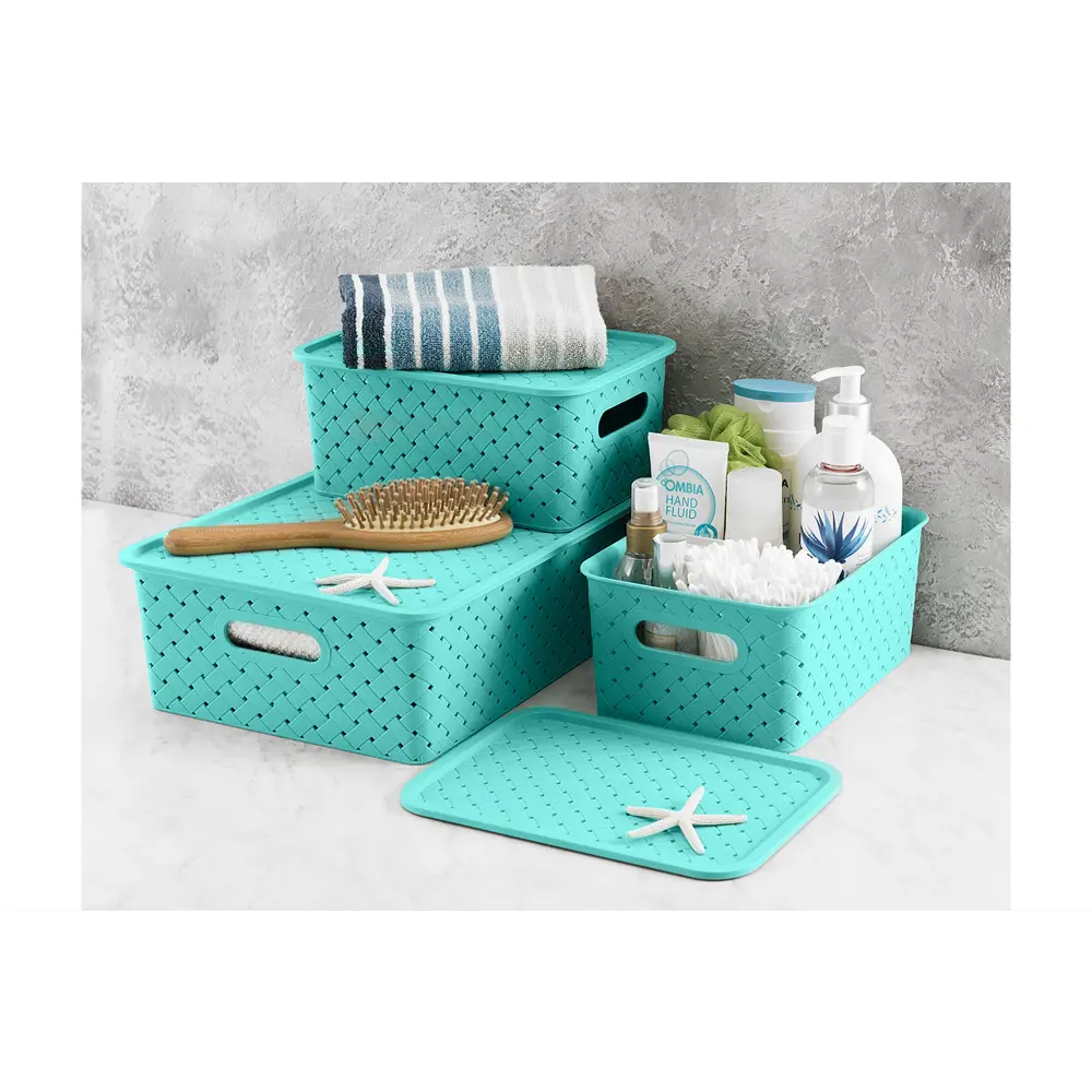 Фото 4 Корзина El Casa 811482+4gls 24.50x16.50x35.50 см полипропилен цвет бирюзовый/слоновая кость 4 шт