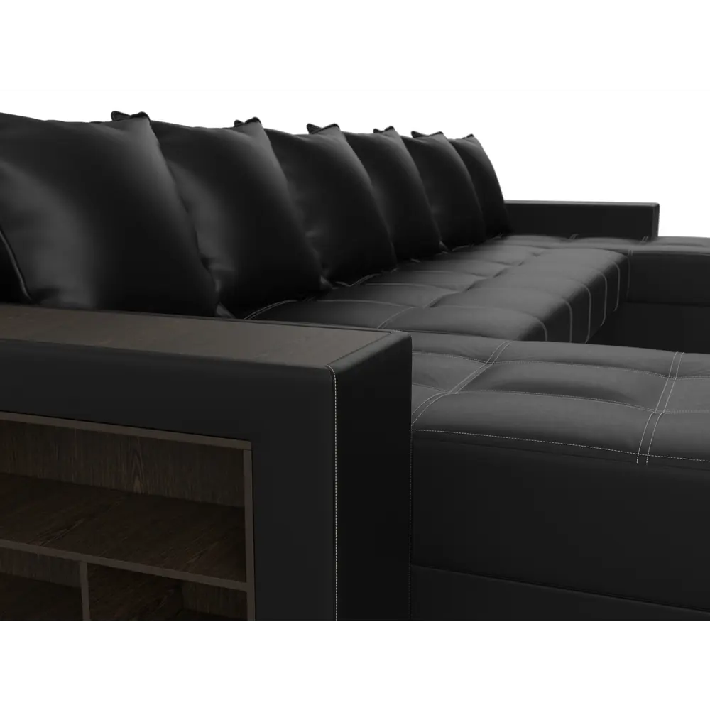Фото 4 Диван П-образный Дубай полки слева Лига диванов 31521 352x90x163 см экокожа цвет черный Фото 4 Диван П-образный Дубай полки слева Лига диванов 31521 352x90x163 см экокожа цвет черный