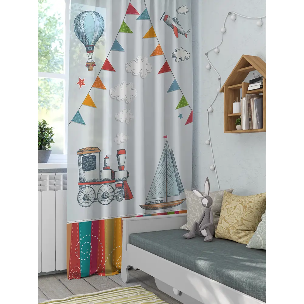 Фото Тюль на шторной ленте Homepick Childhood 145x265 см цвет голубой Фото Тюль на шторной ленте Homepick Childhood 145x265 см цвет голубой