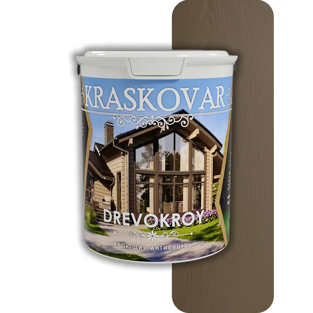 Фото Антисептик защитно-декоративный кроющий Kraskovar Drevokroy цвет RAL 8025 коричневый 2 л Фото Антисептик защитно-декоративный кроющий Kraskovar Drevokroy цвет RAL 8025 коричневый 2 л