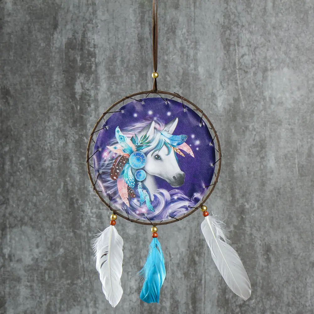 Фото Панно ловец снов "Конь" диаметр 20 см Фото Панно ловец снов "Конь" диаметр 20 см