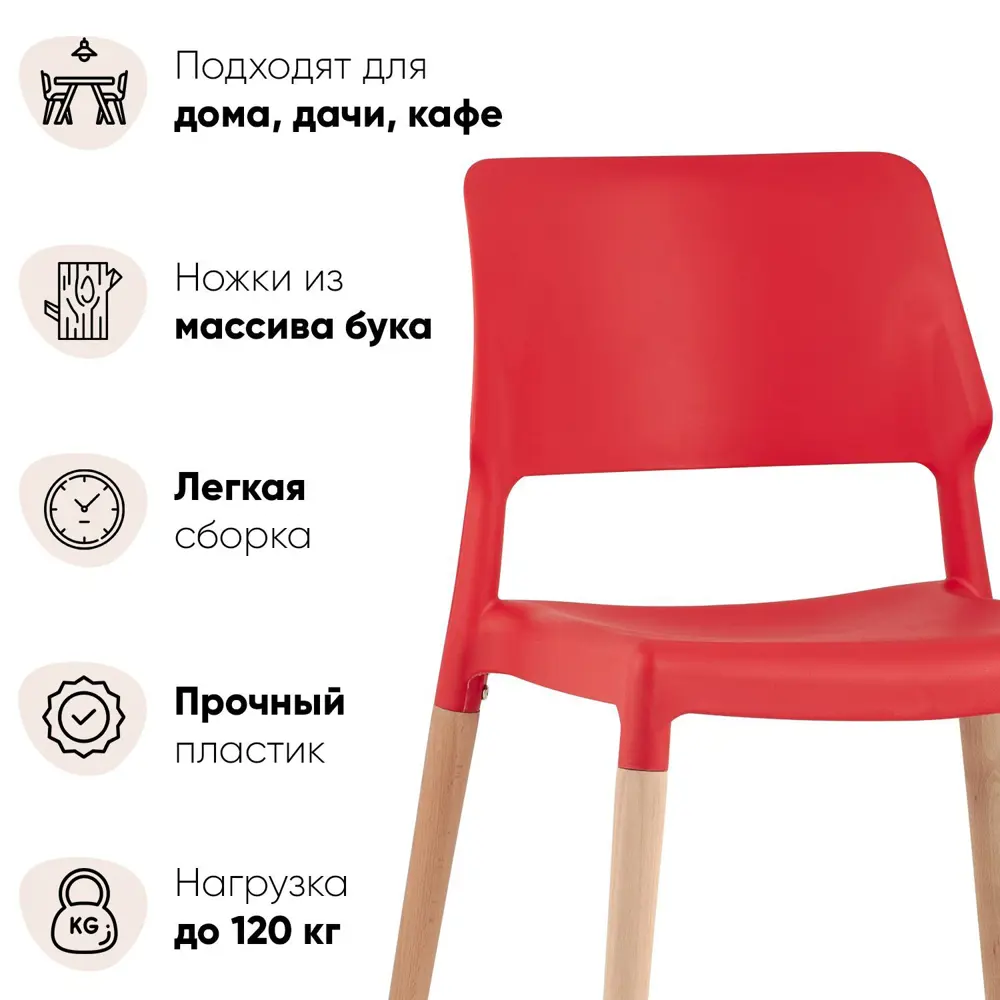 Фото 2 Комплект кухонных стульев 2 шт Стул груп Bistro 78x53x42 см пластик цвет красный Фото 2 Комплект кухонных стульев 2 шт Стул груп Bistro 78x53x42 см пластик цвет красный