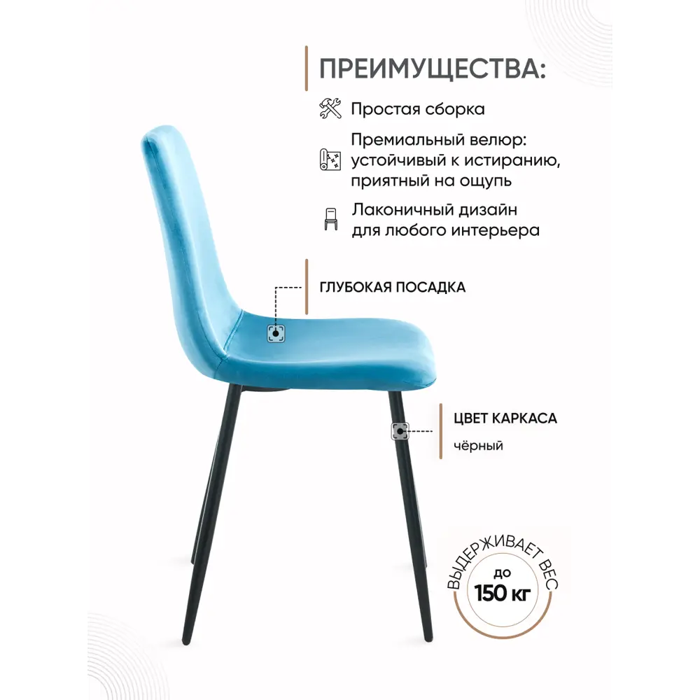 Фото 2 Стул Gemlux Gl-dc1018b 44.5x90x50 см велюр цвет сине-зеленый Фото 2 Стул Gemlux Gl-dc1018b 44.5x90x50 см велюр цвет сине-зеленый