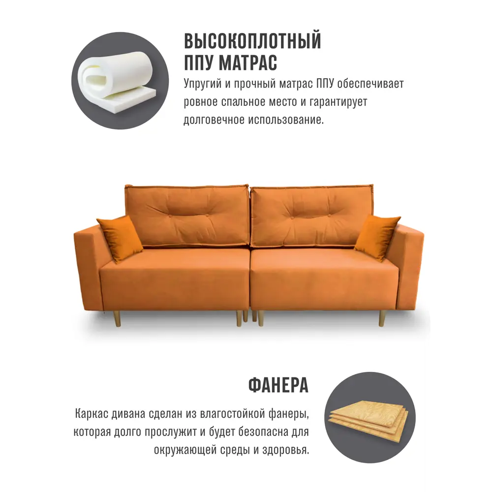 Фото 9 Раскладной диван Cityhd Коломбо двухспальный модульный 217x84x85 см велюр цвет оранжевый Фото 9 Раскладной диван Cityhd Коломбо двухспальный модульный 217x84x85 см велюр цвет оранжевый