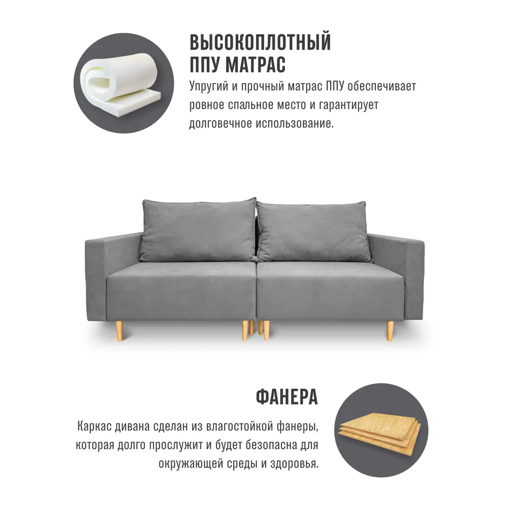 Фото 7 Раскладной диван Cityhd Денвер двухспальный модульный 217x84x85 см велюр цвет серый Фото 7 Раскладной диван Cityhd Денвер двухспальный модульный 217x84x85 см велюр цвет серый