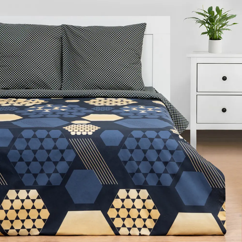 Фото Комплект постельного белья Этель «Золотые соты» двуспальный, поплин, разноцветный