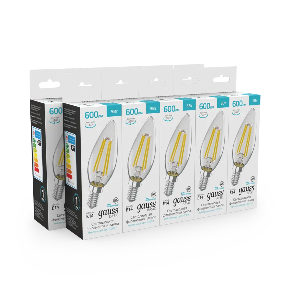 Фото Набор ламп светодиодных Gauss Basic Filament 50312252 E14 5Вт 230В нейтральный белый свет 10 шт Фото Набор ламп светодиодных Gauss Basic Filament 50312252 E14 5Вт 230В нейтральный белый свет 10 шт