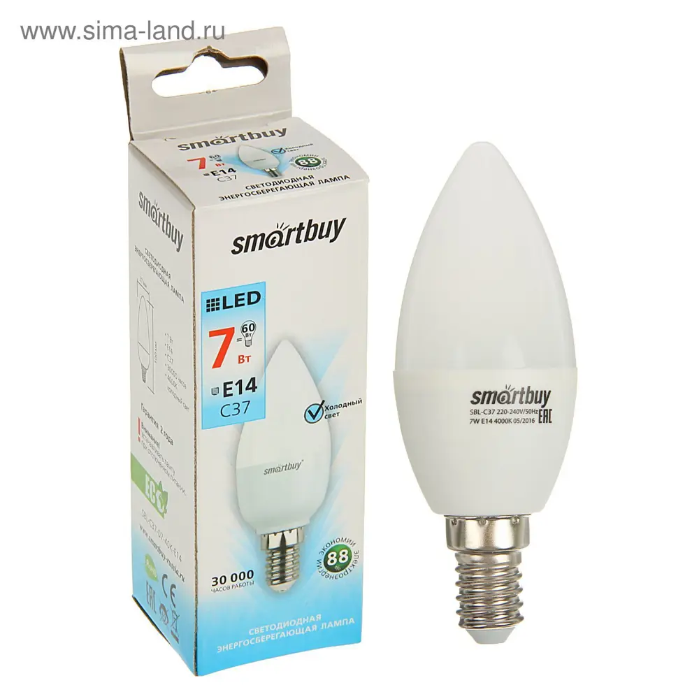 Фото Лампа светодиодная Smartbuy 1943831 E14 220 В 7 Вт свеча 560 Лм Фото Лампа светодиодная Smartbuy 1943831 E14 220 В 7 Вт свеча 560 Лм