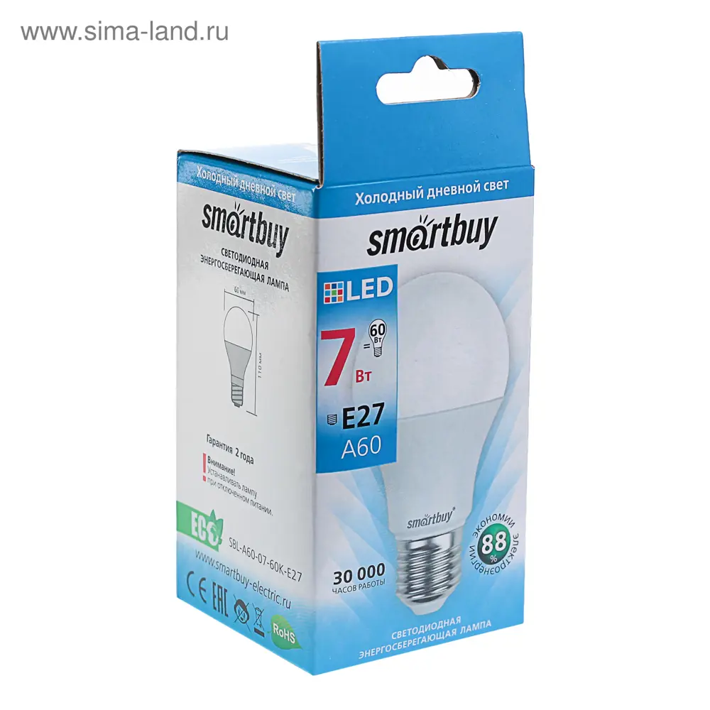 Фото 2 Лампа светодиодная Smartbuy 3804023 E27 220 В 7 Вт груша 560 Лм Фото 2 Лампа светодиодная Smartbuy 3804023 E27 220 В 7 Вт груша 560 Лм