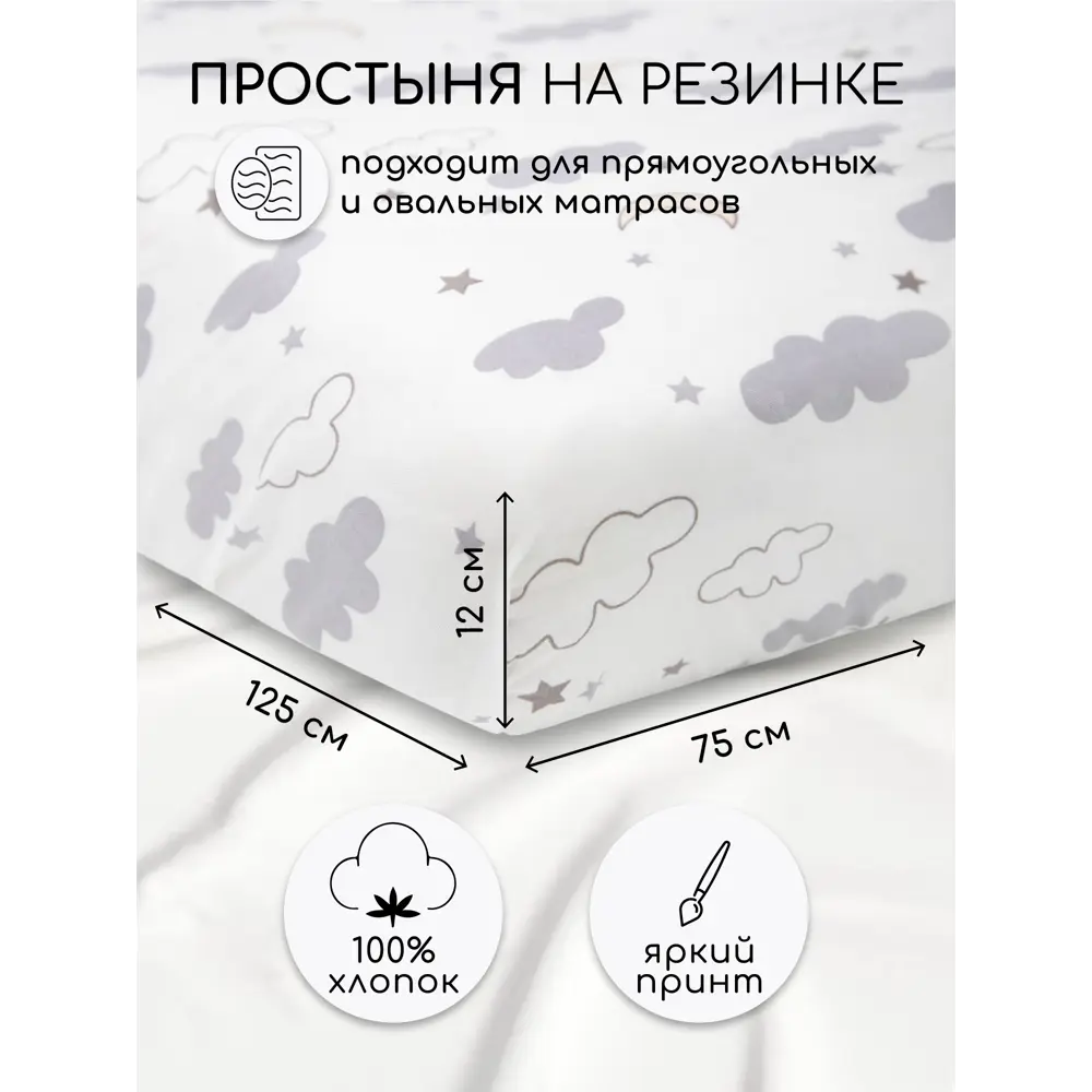 Фото Простыня Amarobaby Ночь 75x125 см поплин на резинке цвет серый Фото Простыня Amarobaby Ночь 75x125 см поплин на резинке цвет серый
