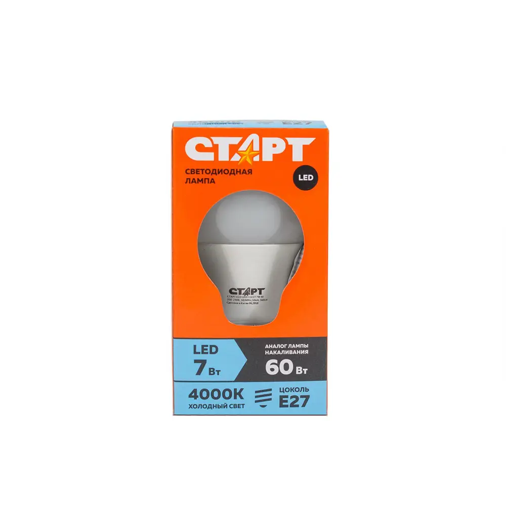Фото 4 Набор ламп СТАРТ СТАРТ ECO LEDGLSE27 7W 40 (упак.5) E27 220-240 В 7.20 Вт груша матовая 560 Лм холодный белый свет 5 шт Фото 4 Набор ламп СТАРТ СТАРТ ECO LEDGLSE27 7W 40 (упак.5) E27 220-240 В 7.20 Вт груша матовая 560 Лм холодный белый свет 5 шт