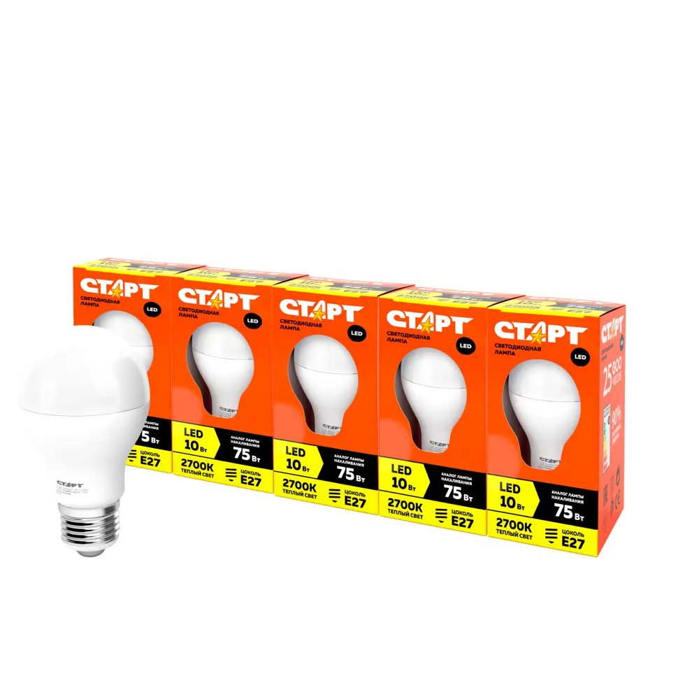 Фото 3 Набор ламп СТАРТ СТАРТ ECO LEDGLSE27 10W 30 (упак.5) E27 220-240 В 10.80 Вт груша матовая 800 Лм теплый белый свет 5 шт Фото 3 Набор ламп СТАРТ СТАРТ ECO LEDGLSE27 10W 30 (упак.5) E27 220-240 В 10.80 Вт груша матовая 800 Лм теплый белый свет 5 шт