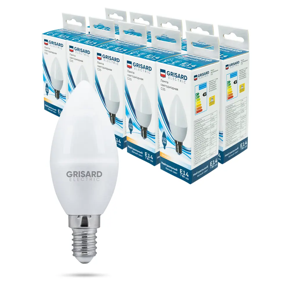 Фото Набор ламп Grisard Electric C35 Е14 7Вт 4000К 220В GRE-002-0048 E14 176–264 В 7 Вт свеча перламутровая 630 Лм нейтральный белый свет 10 шт Фото Набор ламп Grisard Electric C35 Е14 7Вт 4000К 220В GRE-002-0048 E14 176–264 В 7 Вт свеча перламутровая 630 Лм нейтральный белый свет 10 шт