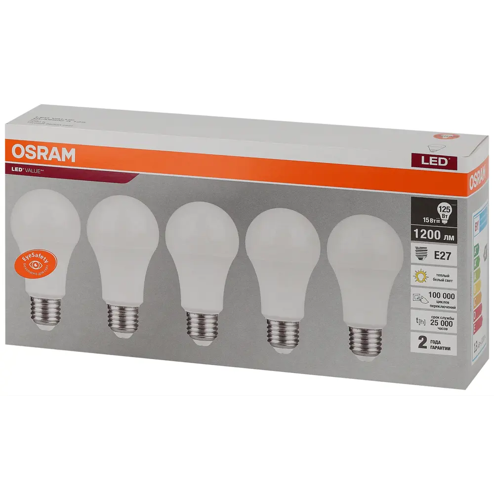 Фото 2 Набор ламп Osram Led Value 4058075577800 E27 15Вт 220-230В теплый белый (желтый) 5 шт