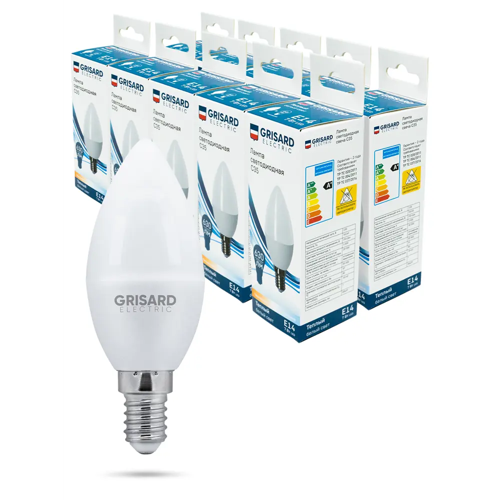Фото Набор ламп Grisard Electric C35 Е14 7Вт 3000К 220В GRE-002-0045 E14 176–264 В 7 Вт свеча перламутровая 630 Лм теплый белый свет 10 шт Фото Набор ламп Grisard Electric C35 Е14 7Вт 3000К 220В GRE-002-0045 E14 176–264 В 7 Вт свеча перламутровая 630 Лм теплый белый свет 10 шт