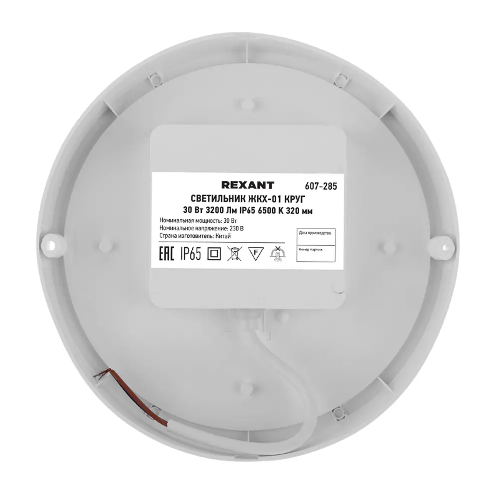 Фото 3 Светильник утилитарный настенно-потолочный REXANT 607-285 30 Вт IP65 круг цвет белый, накладной Фото 3 Светильник утилитарный настенно-потолочный REXANT 607-285 30 Вт IP65 круг цвет белый, накладной