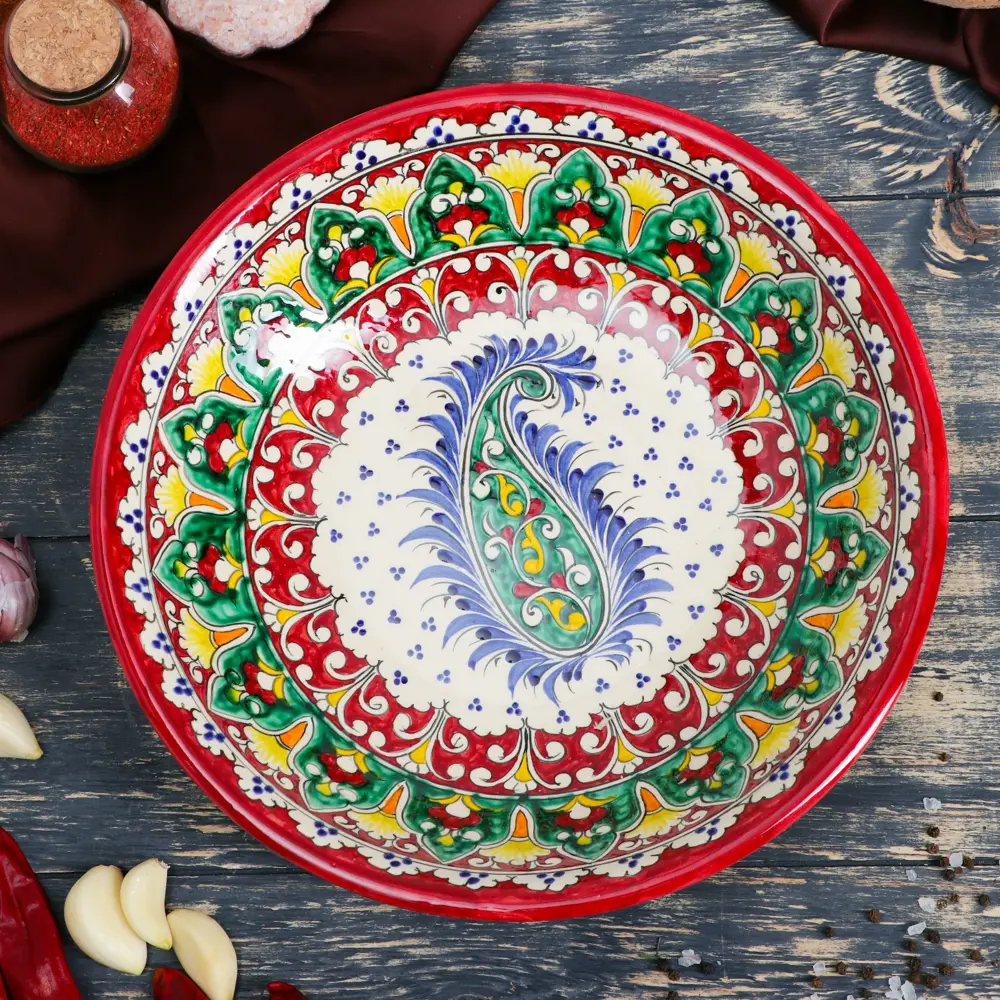 Фото 2 Блюдо сервировочное Шафран Узоры 3554786 29x29 см керамика цвет красный/зеленый