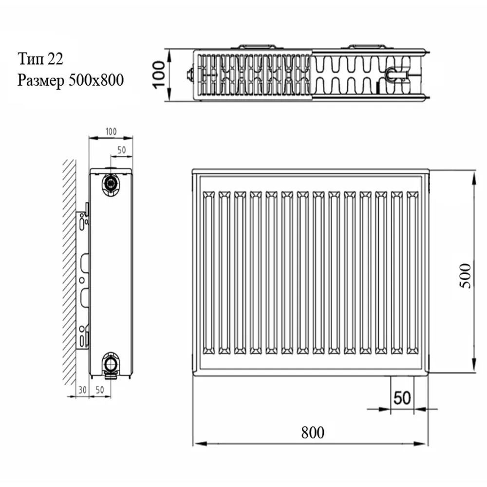 Фото 3 Радиатор Azario Compact 22 500x800 мм боковое подключение сталь белый Фото 3 Радиатор Azario Compact 22 500x800 мм боковое подключение сталь белый