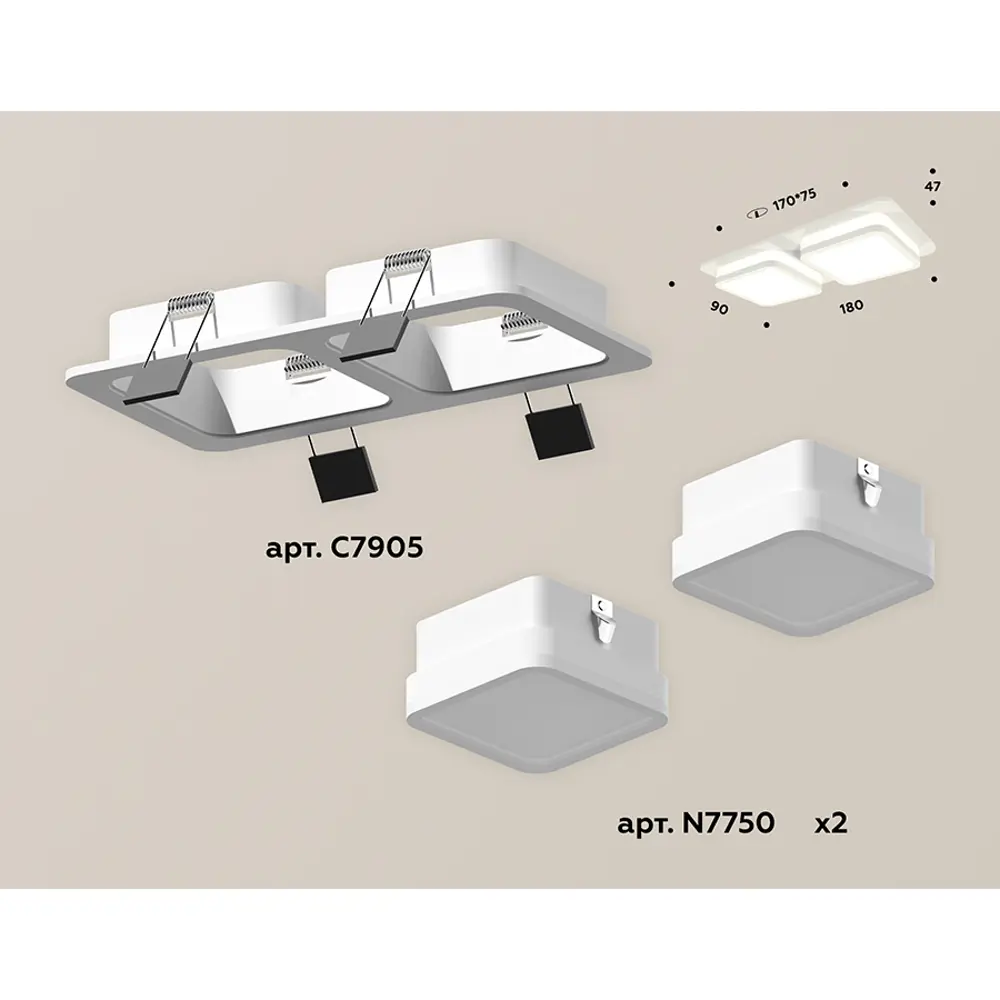 Фото 2 Комплект точечных светильников встраиваемых светодиодных Ambrella light Xc7905012 2 м² цвет белый Фото 2 Комплект точечных светильников встраиваемых светодиодных Ambrella light Xc7905012 2 м² цвет белый