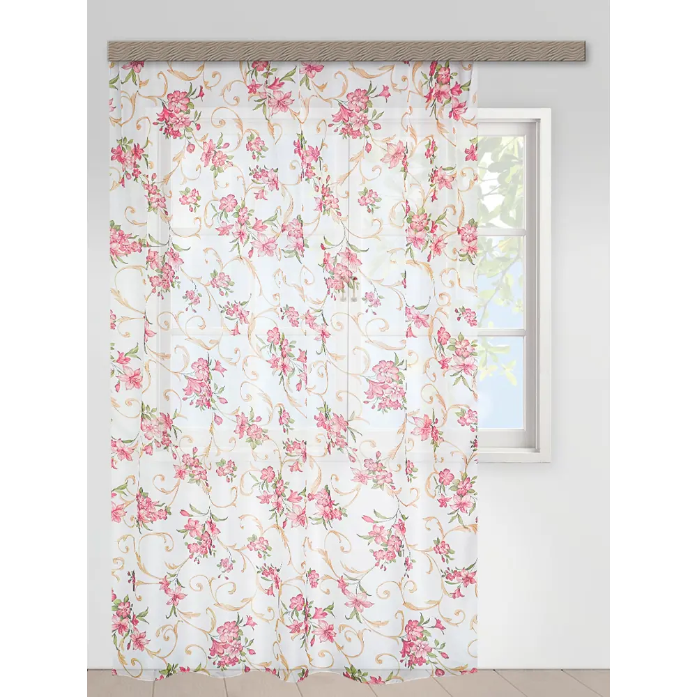 Фото Штора на шторной ленте Witerra Лилии 200x260 см цвет красный Фото Штора на шторной ленте Witerra Лилии 200x260 см цвет красный