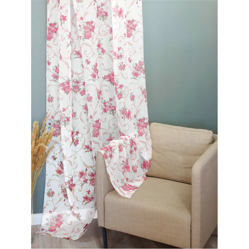 Фото 2 Штора на шторной ленте Witerra Лилии 200x260 см цвет красный Фото 2 Штора на шторной ленте Witerra Лилии 200x260 см цвет красный