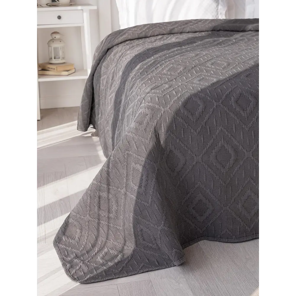 Фото 2 Покрывало Deнастия Ромб стоунвош U000418, 190x220 см, жаккард, цвет серый