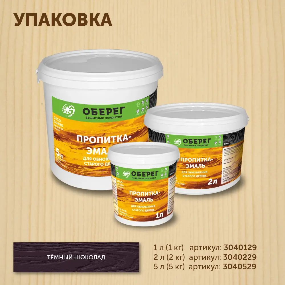 Фото 5 Пропитка-эмаль для обновления старого дерева Оберег DecoGuard темный шоколад 2 л Фото 5 Пропитка-эмаль для обновления старого дерева Оберег DecoGuard темный шоколад 2 л