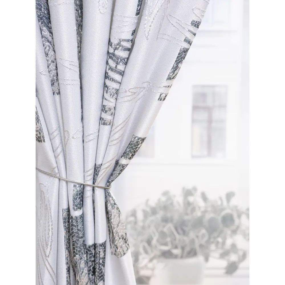 Фото Штора на шторной ленте Геометрия 200x250 см цвет серый Фото Штора на шторной ленте Геометрия 200x250 см цвет серый