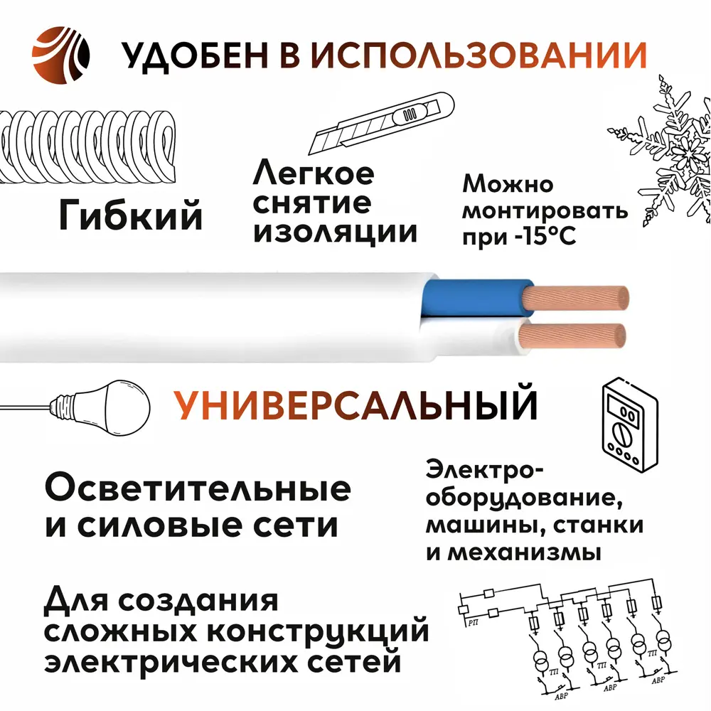 Фото 4 Провод Ореол ПуГВв 2x2.5 100 м цвет белый Фото 4 Провод Ореол ПуГВв 2x2.5 100 м цвет белый