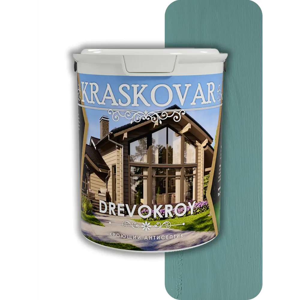 Фото Антисептик защитно-декоративный кроющий Kraskovar Drevokroy цвет RAL 6027 синий 2 л Фото Антисептик защитно-декоративный кроющий Kraskovar Drevokroy цвет RAL 6027 синий 2 л