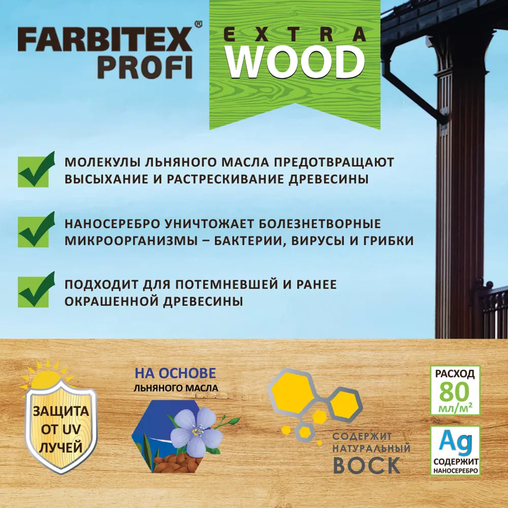 Фото 3 Защитно-красящий состав 3 в 1 FARBITEX 4300007389 0.8 л