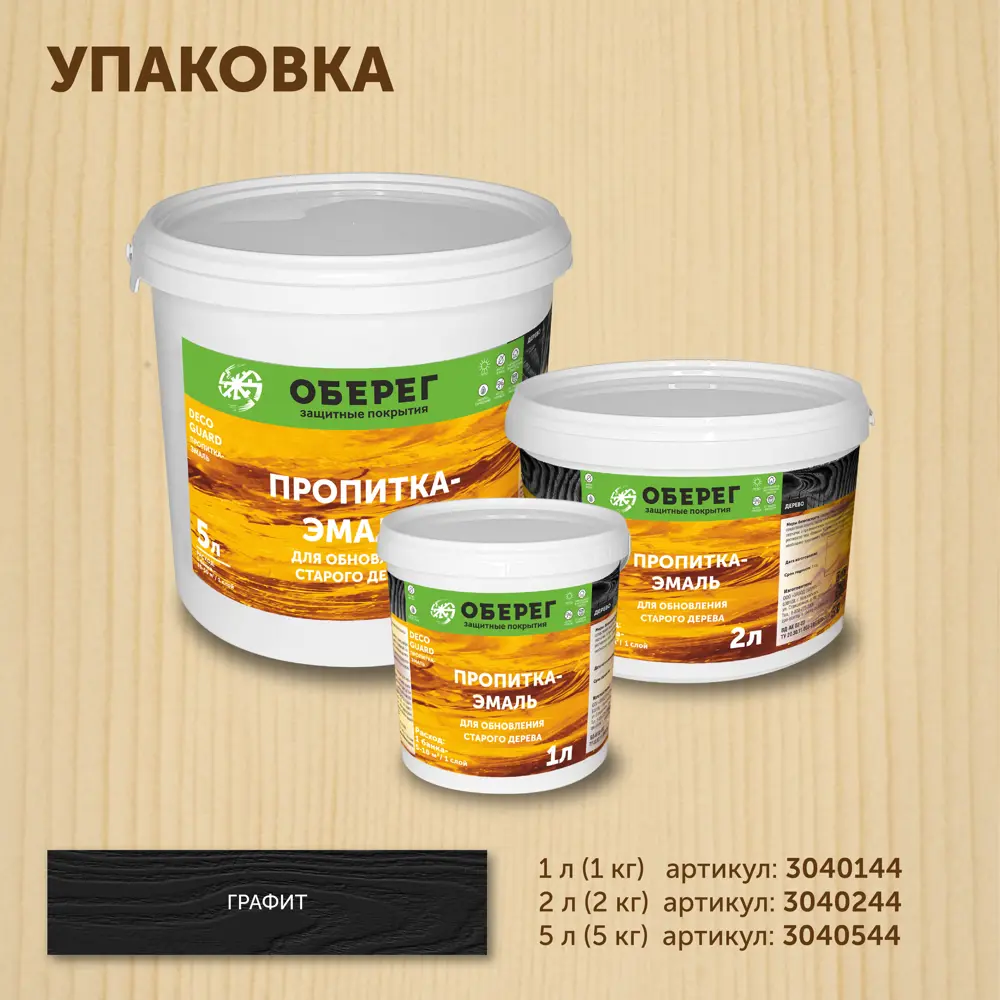 Фото 5 Пропитка-эмаль для обновления старого дерева Оберег 3040144 DecoGuard Графит 1 л Фото 5 Пропитка-эмаль для обновления старого дерева Оберег 3040144 DecoGuard Графит 1 л