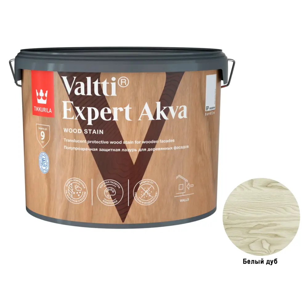 Фото Лазурь Tikkurila Valtti Expert Akva защитная полуматовая белый дуб 9 л Фото Лазурь Tikkurila Valtti Expert Akva защитная полуматовая белый дуб 9 л