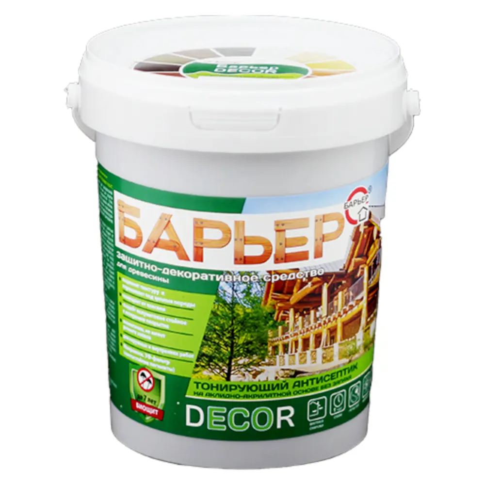 Фото Защитно-декоративный антисептик для древесины лессирующий Барьер-Decor полуматовый цвет орегон 0.9 кг Фото Защитно-декоративный антисептик для древесины лессирующий Барьер-Decor полуматовый цвет орегон 0.9 кг