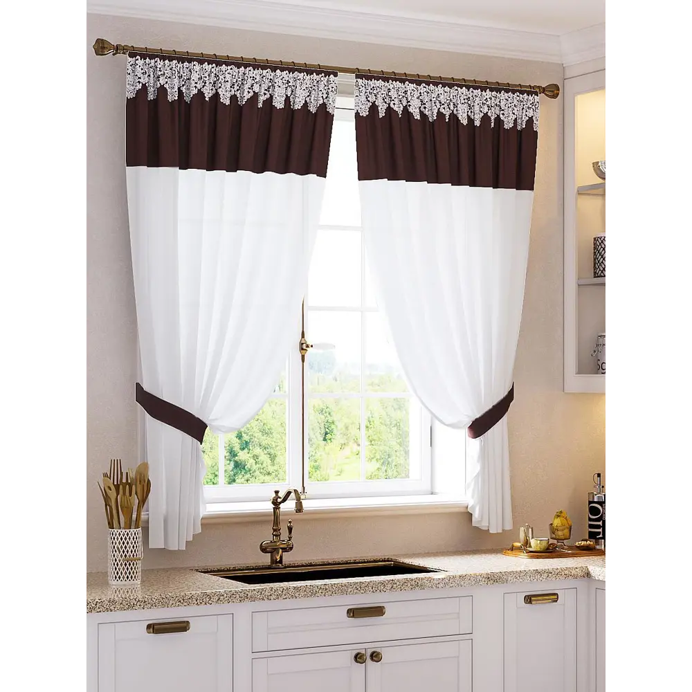 Фото Штора на шторной ленте для кухни Helga Ревис 180x145 см цвет белый