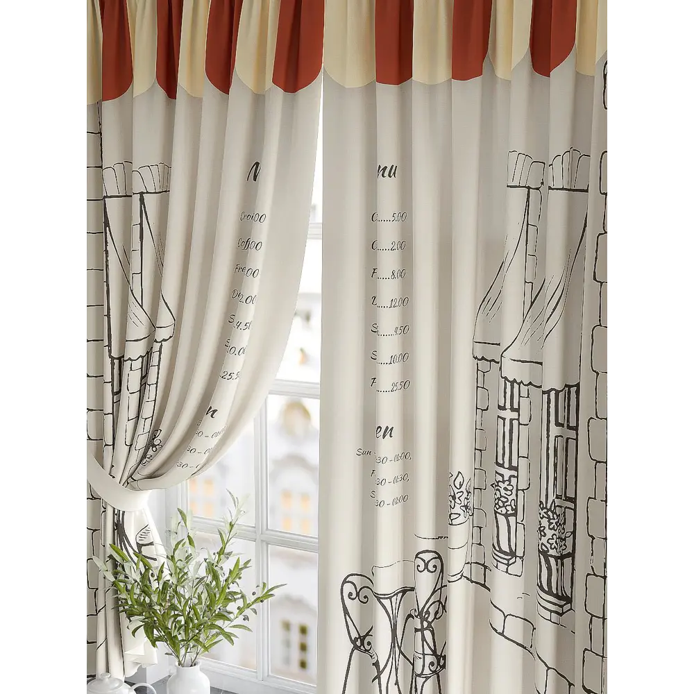 Фото Штора на шторной ленте для кухни Helga Орлинси 180x150 см цвет бежевый