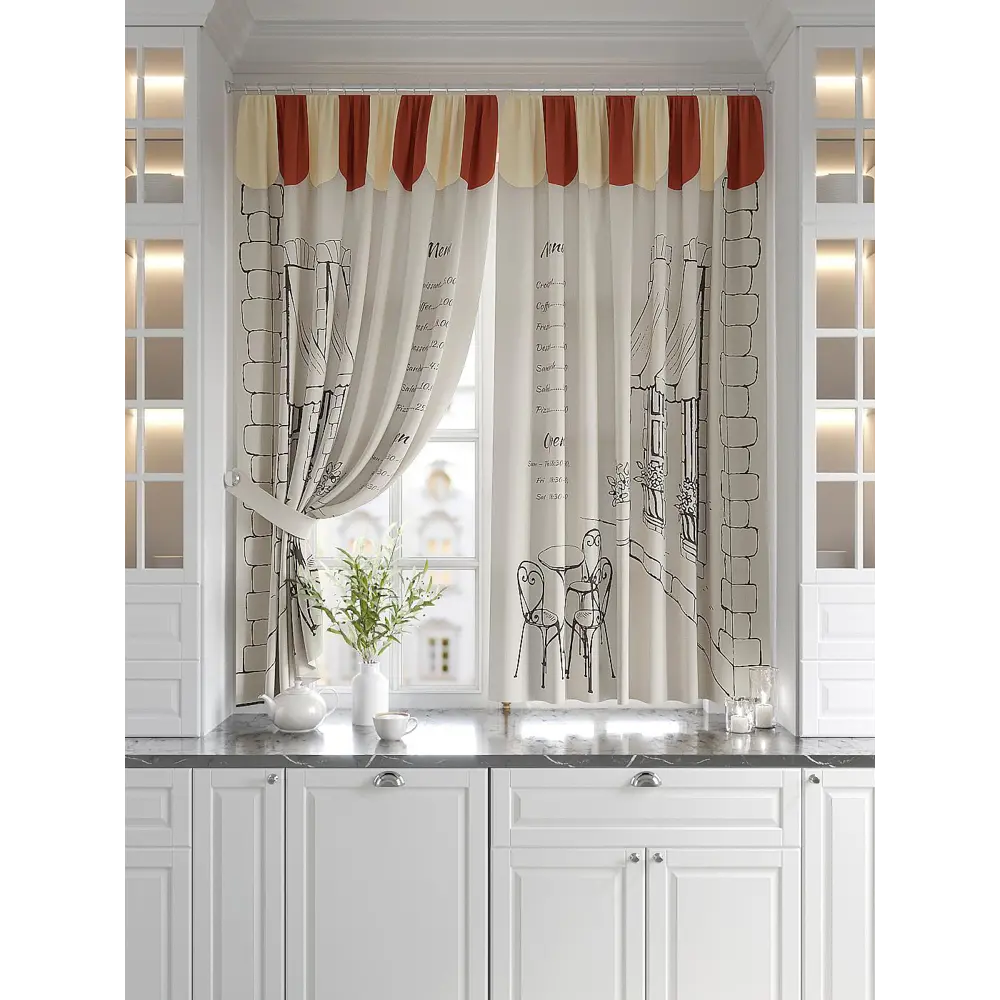 Фото 2 Штора на шторной ленте для кухни Helga Орлинси 180x150 см цвет бежевый