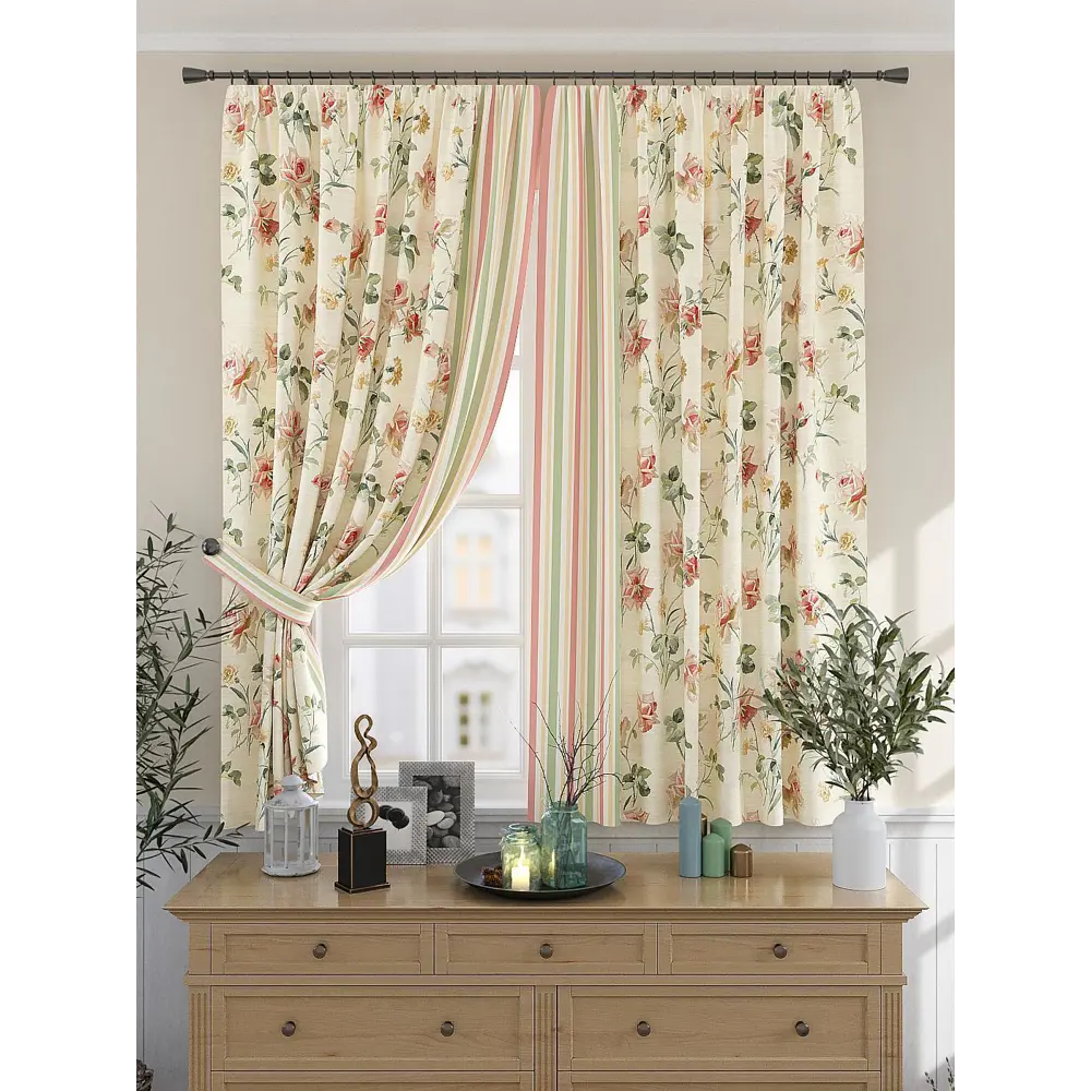 Фото Штора на шторной ленте для кухни Helga Ниолитес 150x180 см цвет бежевый